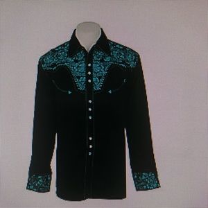 Scully Men’s Black with Turquoise Floral Shirt